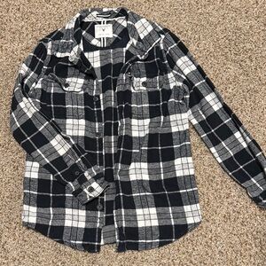 Boys Denim & Flower Plaid Button Down Size 11/12